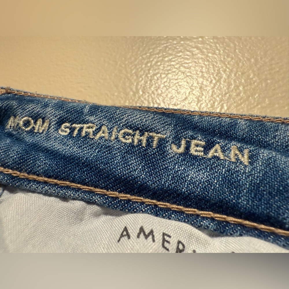 NWT American Eagle Mom Straight Jean Blue Denim plaid patchwork size 8 reg - Picture 12 of 12